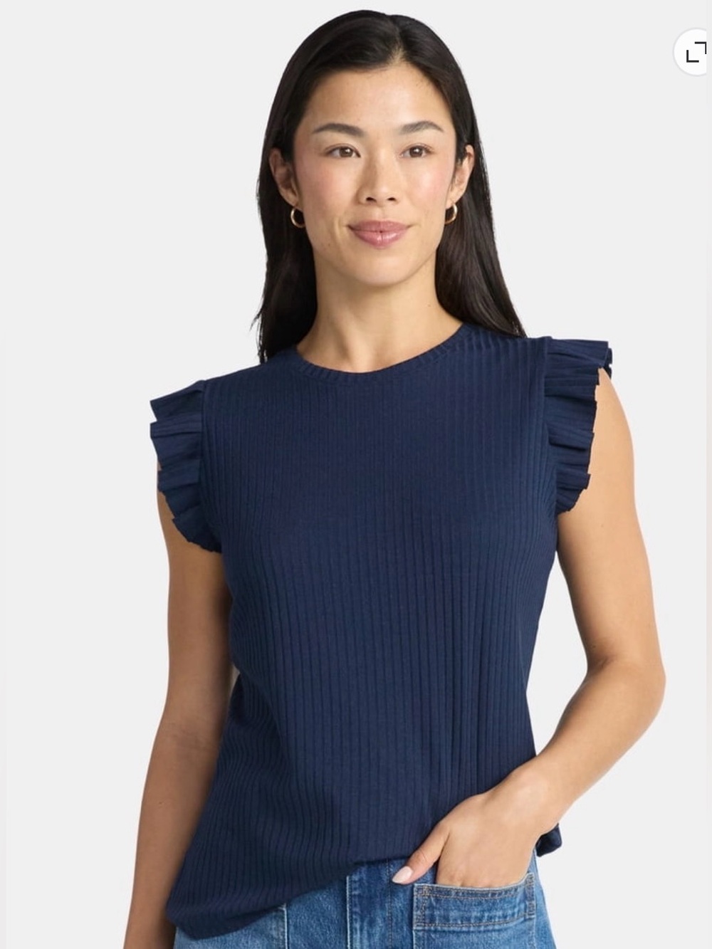 Navy Rib-knit Sleeveless Top
